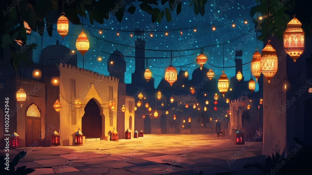 holiday illustration Ramadan postcard , festive illustration holiday illustration Ramadan postcard , festive illustration