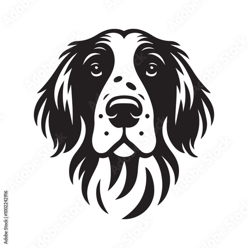 English Setter Dog Face Clipart Design - Dog Face Logo - English Setter Vector illustration in black and white