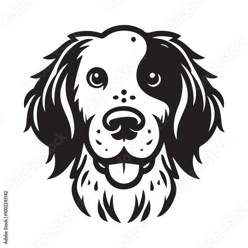 English Setter Dog Face Clipart Design - Dog Face Logo - English Setter Vector illustration in black and white