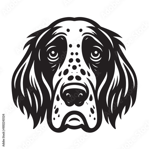 English Setter Dog Face Clipart Design - Dog Face Logo - English Setter Vector illustration in black and white