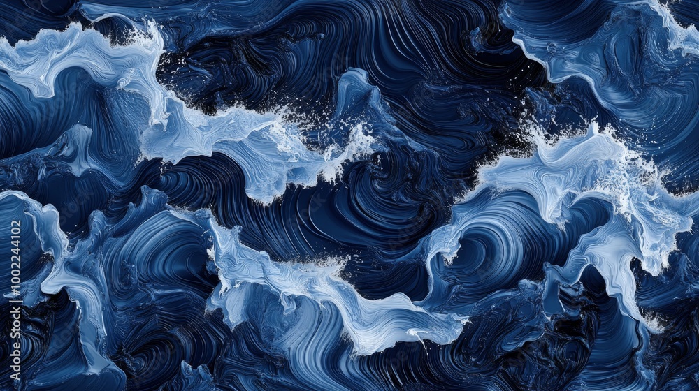 Obraz premium Serene Ocean Waves: Repeating Patterns of Crashing Waves with Foamy Textures in Deep Blue Tones