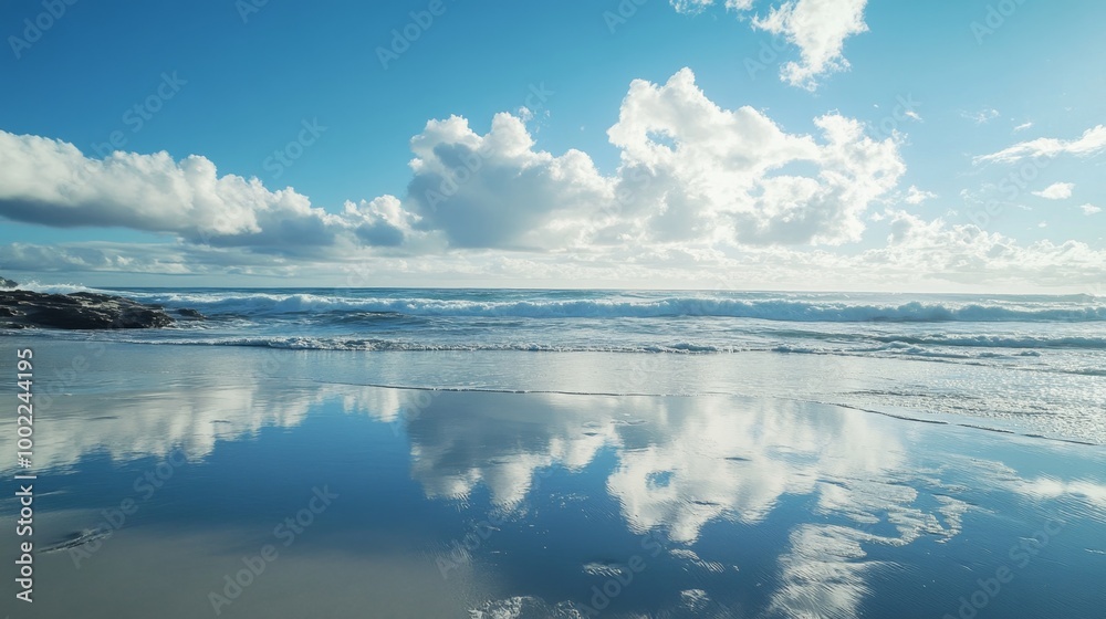 Fototapeta premium Serene Ocean Spray Patterns with Reflective Sky and Sea Blend