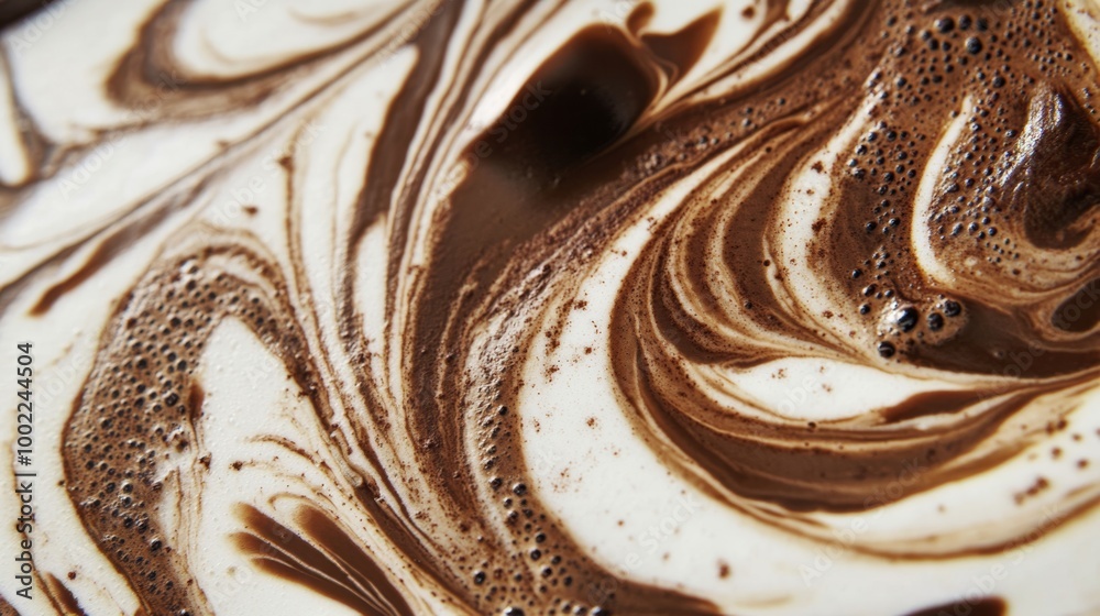Close-up of a freshly brewed mocha, showcasing its rich chocolate swirls on a white background Close-up of a freshly brewed mocha, showcasing its rich chocolate swirls on a white background