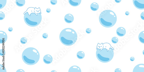 cat seamless pattern kitten soap bubble vector sleeping calico neko pet cartoon doodle tile background gift wrapping paper repeat wallpaper scarf isolated illustration design