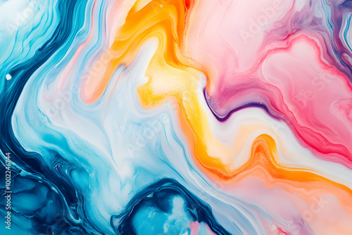 Abstract Liquid Art Background with Swirling Blue, Orange, and Pink Colors