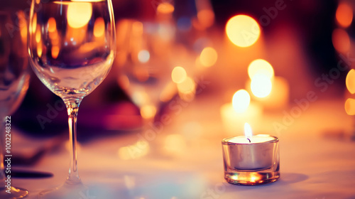 Elegant Dinner Table with Glowing Candles and Glassware