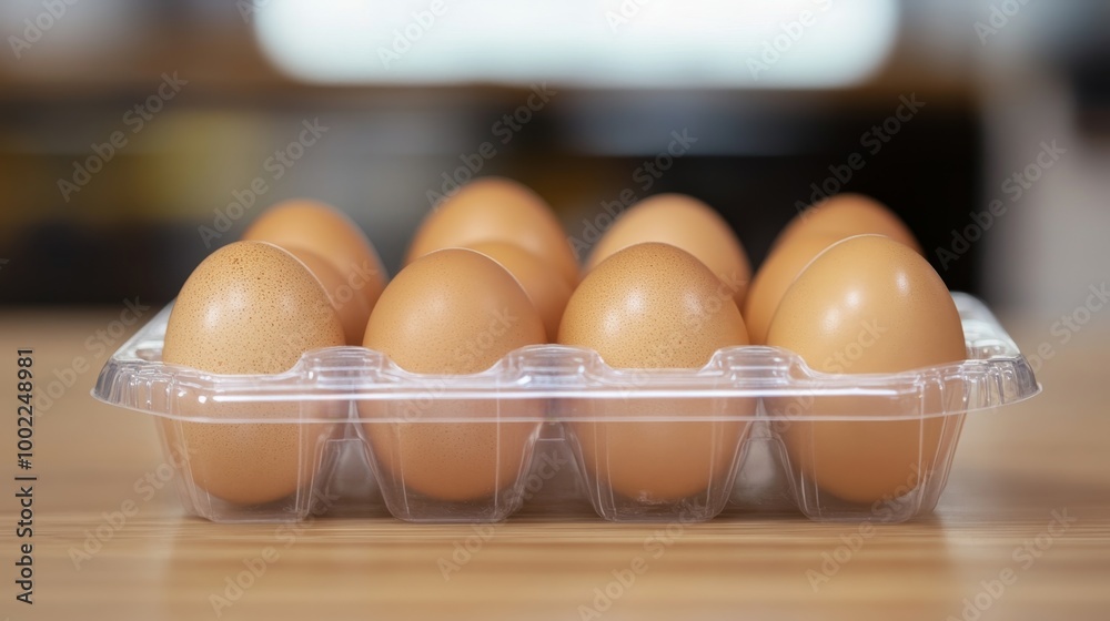 Eggs in a transparent plastic egg container, emphasizing clarity and freshness Eggs in a transparent plastic egg container, emphasizing clarity and freshness