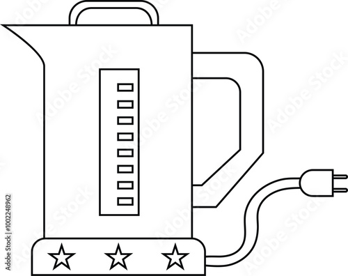 Tea and water hot kettle. Vector, line art, image. Art & Illustration.