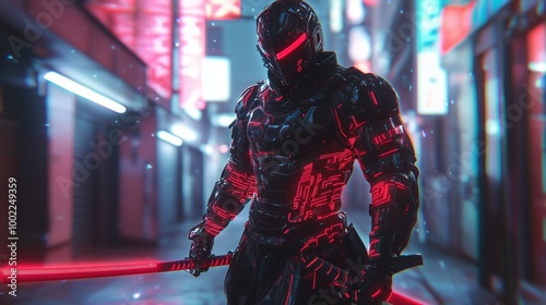 High-Tech Ninja in a Cyberpunk World - Made with Generative AI photo