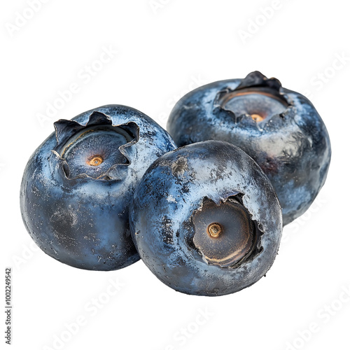 Spoiled blueberries soft and mushy with gray mold isolated on white
