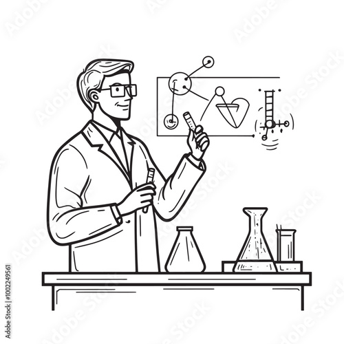 outline vector illustration in doodle style ofteacher conducting science demonstration