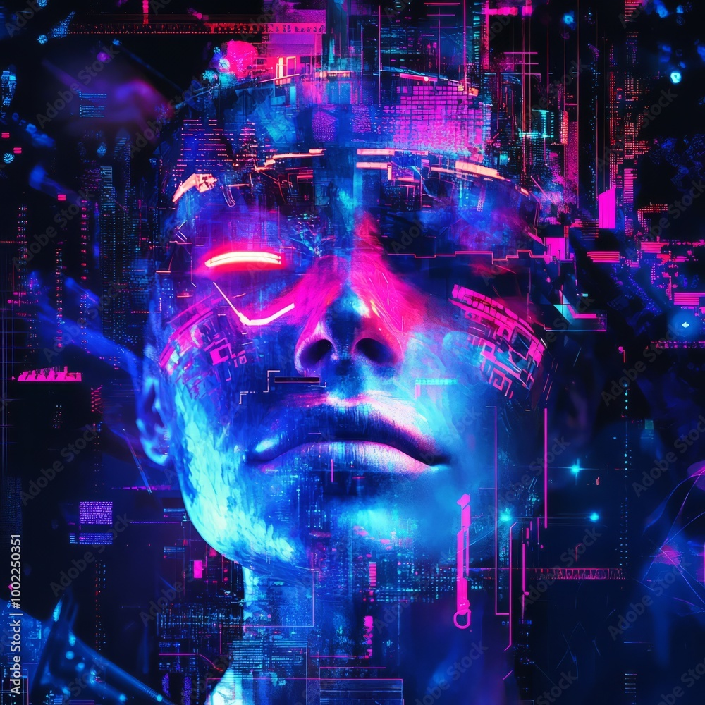 Futuristic Music Cover with Neon and Digital Glitch Aesthetic Futuristic Music Cover with Neon and Digital Glitch Aesthetic
