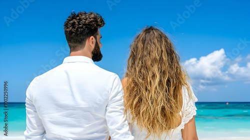 Couple Enjoying a Bright Day at the Tropical Beach