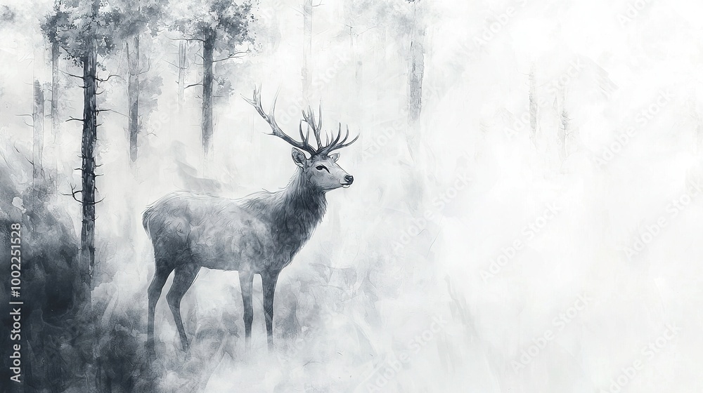 Deer in forest with tall trees background Deer in forest with tall trees background