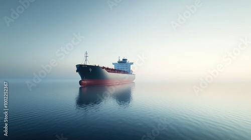 a large cargo ship navigating through calm waters under a clear sky.