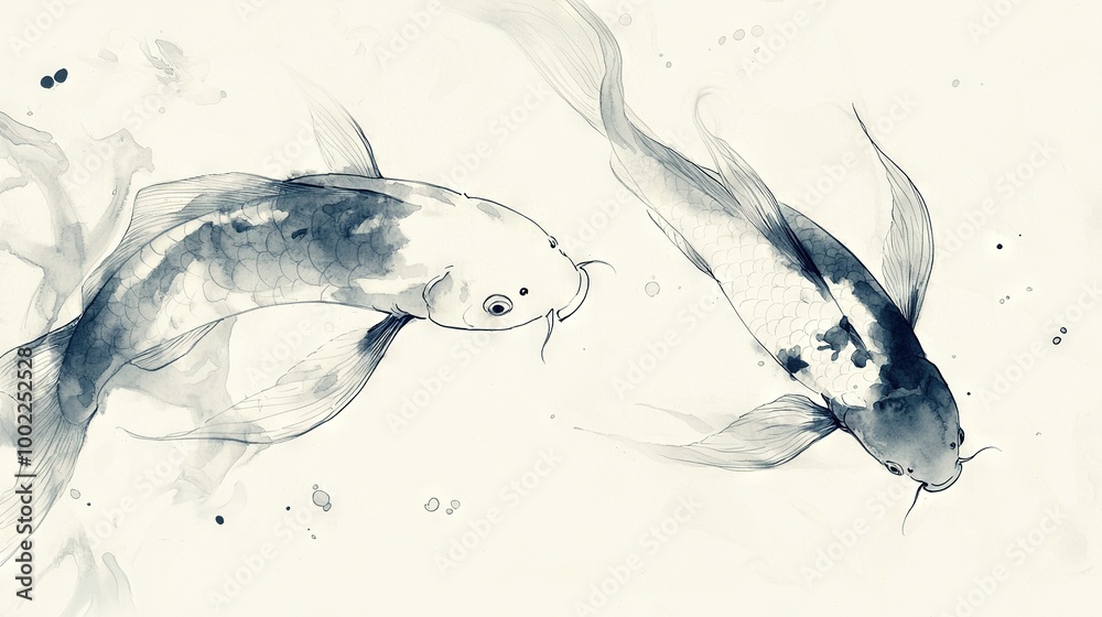 Φωτογραφία A pair of sleek koi fish gracefully glide through crystal-clear waters