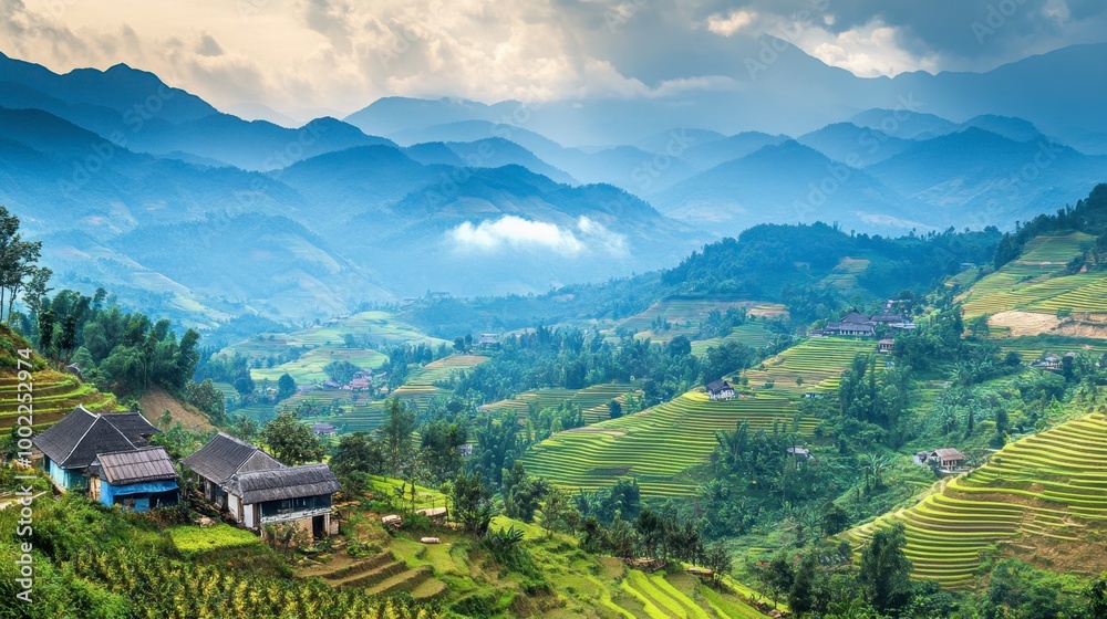 The scenic view from the Mon Cham viewpoint, overlooking terraced farms and rolling hills. The scenic view from the Mon Cham viewpoint, overlooking terraced farms and rolling hills.