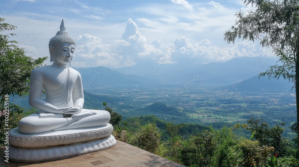 The scenic views from Wat Phra That Doi Kham, with the white Buddha statue overlooking the Chiang Mai valley. The scenic views from Wat Phra That Doi Kham, with the white Buddha statue overlooking the Chiang Mai valley.