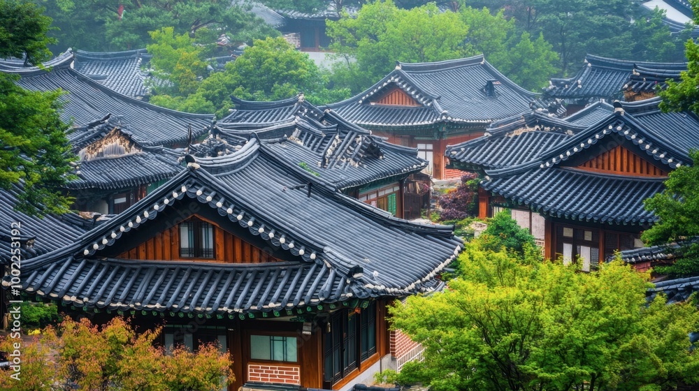 The serene beauty of Namsangol Hanok Village, showcasing traditional Korean houses and cultural performances. The serene beauty of Namsangol Hanok Village, showcasing traditional Korean houses and cultural performances.