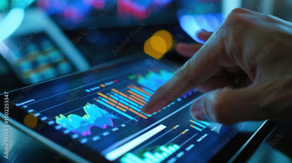 Fototapeta premium Analyzing Data with Hands on Touchscreen Device