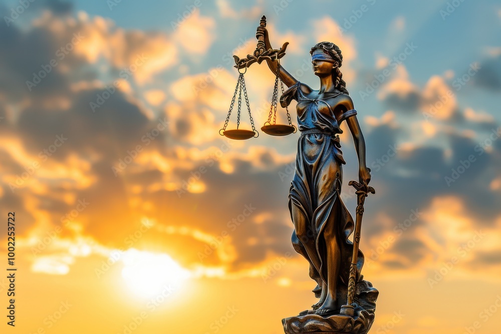 Lady Justice Holding Scales Against Vibrant Sunset Sky Symbolizing Law and Fairness
Lady Justice Holding Scales Against Vibrant Sunset Sky Symbolizing Law and Fairness
