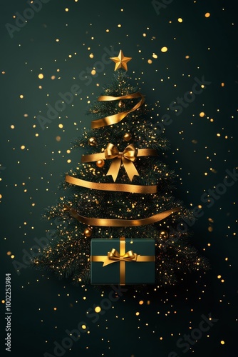 A beautifully decorated Christmas tree sparkling with golden ornaments and ri...