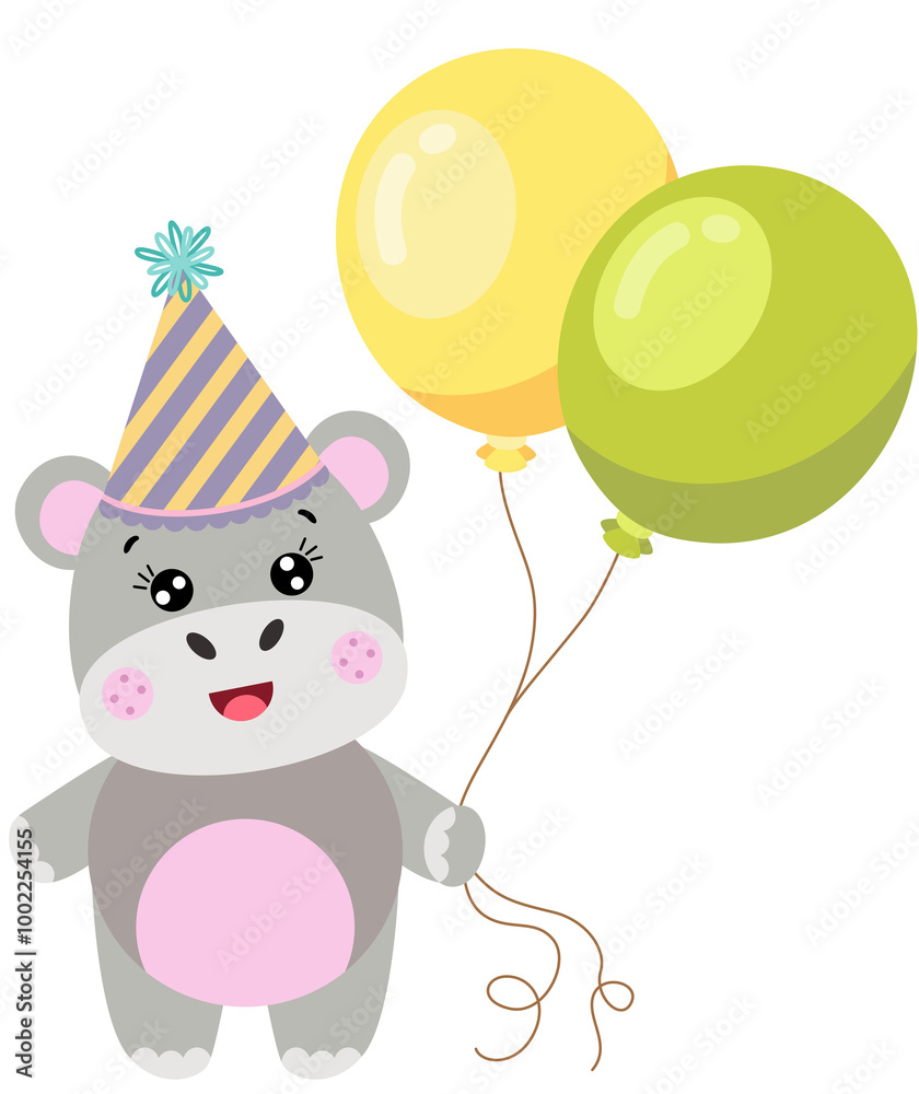 Happy birthday cute hippo holding balloons Happy birthday cute hippo holding balloons