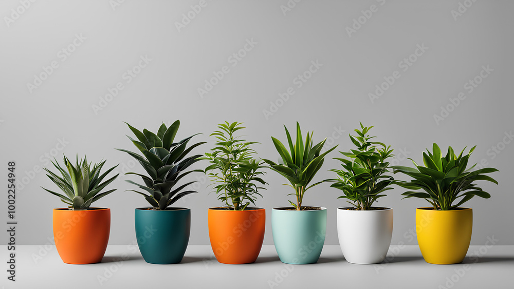Fototapeta premium Stylish Pack of Artificial Mini Plants in Pots – Latest Design