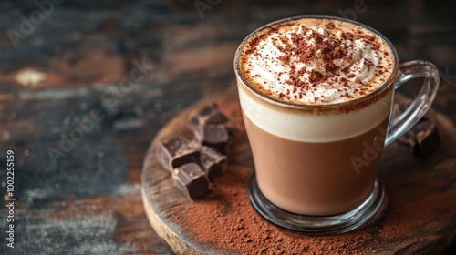 Mocha latte with a sprinkling of cocoa powder, enhancing its rich chocolate flavor