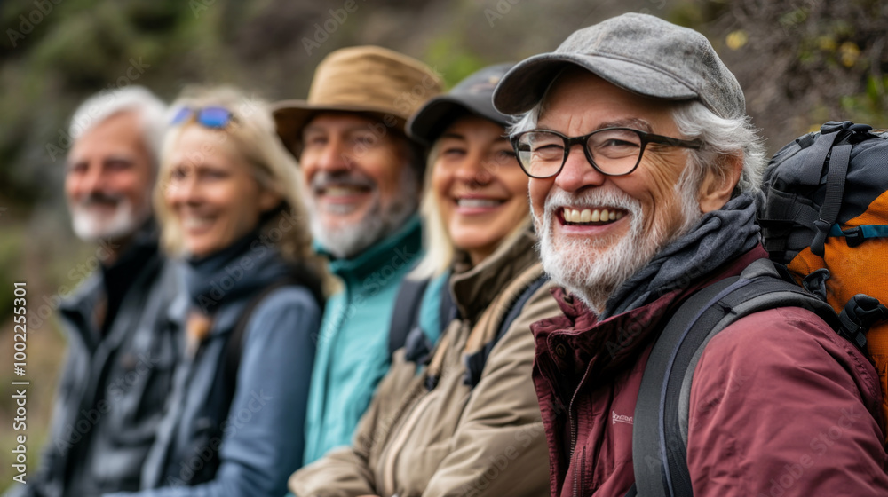Happy Group of Senior Hikers Enjoying the Outdoors Happy Group of Senior Hikers Enjoying the Outdoors