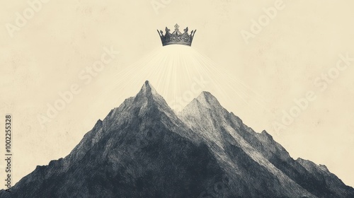 Faith-Inspired Visual: Divine Reign Symbolized by Crown Above Mountain - Light Covering the Earth