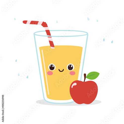 Apple Juice Drink Beverage Liquid Water Fresh Animation Kawaii Healthy Character
