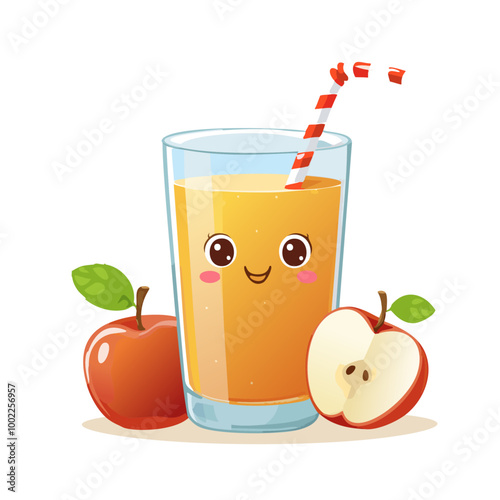 Apple Juice Drink Beverage Liquid Water Fresh Animation Kawaii Healthy Character
