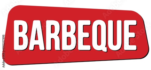 BARBEQUE text on red trapeze stamp sign. photo