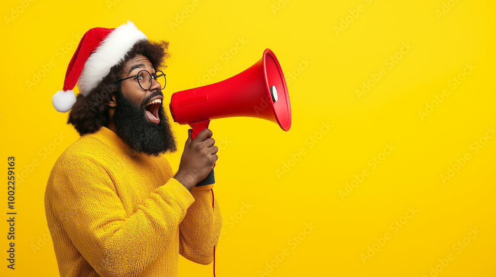 Humorvoller Hipster mit Megafon: Bärtiger Mann mit Brille Werbeplakat. Charakterstarke Marketingszene. Monocolor. Werbe Kampagne Fun Marketing Humorvoller Hipster mit Megafon: Bärtiger Mann mit Brille Werbeplakat. Charakterstarke Marketingszene. Monocolor. Werbe Kampagne Fun Marketing