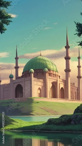 Beautiful view of the mosque in the evening