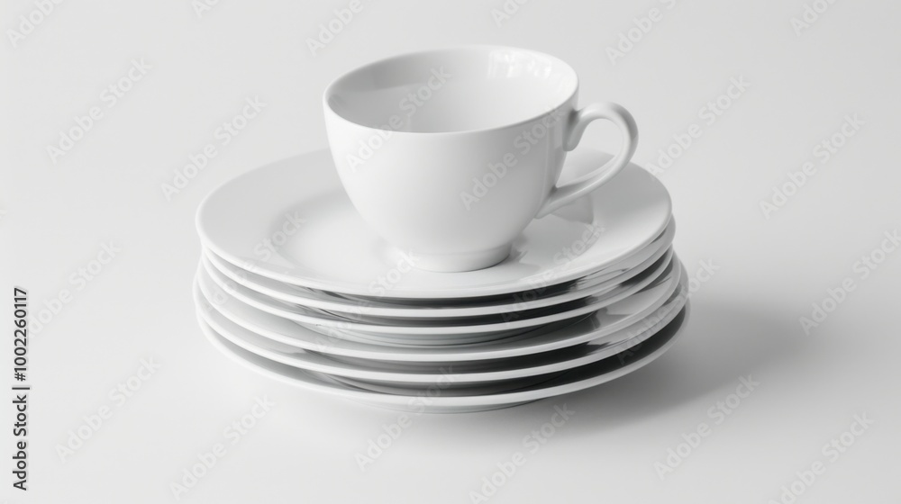 Clean White Dishes Stacked on Bright Surface Clean White Dishes Stacked on Bright Surface