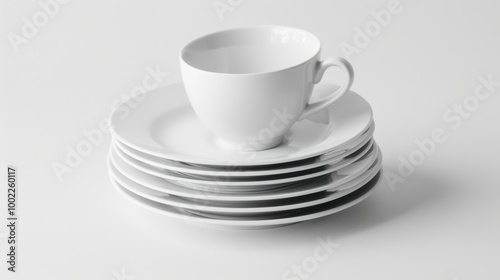 Clean White Dishes Stacked on Bright Surface