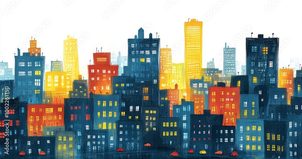 Colorful cityscape illustration at night Colorful cityscape illustration at night