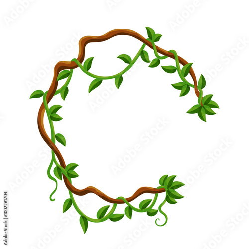 Liana jungle frame. Rainforest liana wild greenery. Cartoon plant, creeper branch. Grass and wood leaf sign. Botany texture. Vector forest game element