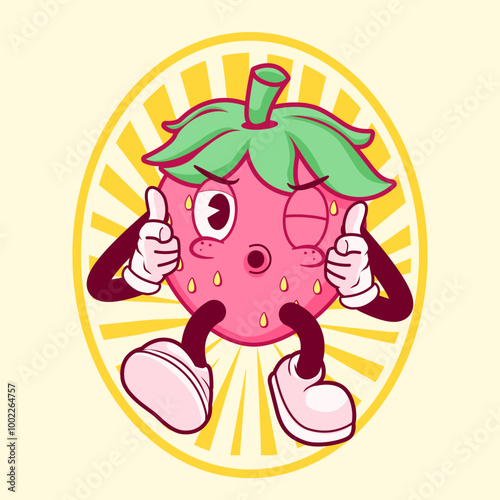 OK STRAWBERRY FRUIT VINTAGE MASCOT CHARACTER AND ILLUSTRATION