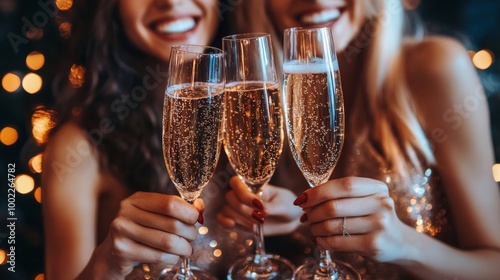 Celebrating friendship with champagne toasts during a festive evening gathering
