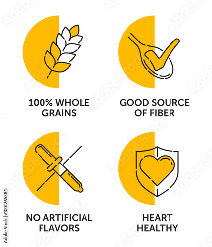 Icons set for breakfast cereals - thin line, semicircle shapes