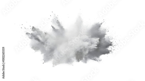 Abstract white powder explosion on a transparent background creating cloud-like effects and textures