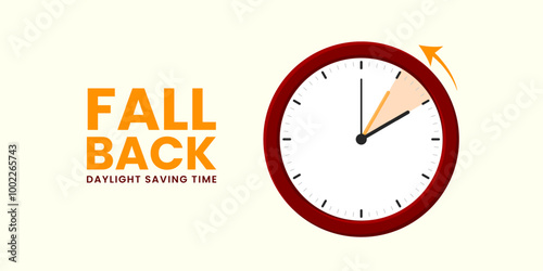 Daylight saving time end. Fall back, set clock back one hour. Minimalist alarm clock design. Vector illustration