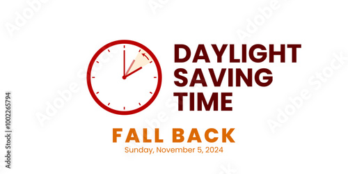 Daylight saving time end. Fall back, set clock back one hour. Minimalist alarm clock design. Vector illustration