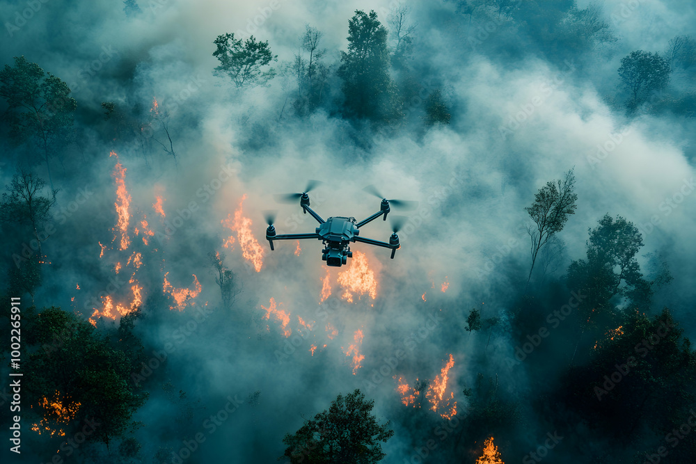 Drone Flying Over Forest Fire - Aerial Photography Drone Flying Over Forest Fire - Aerial Photography