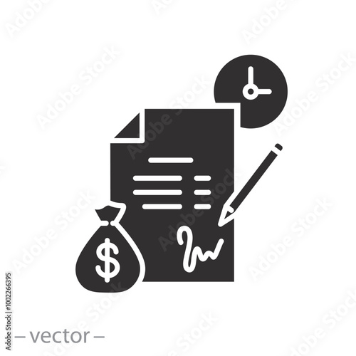 financial contract and salary, conditions loan or credit, icon, settlement service, legal agreement, payment cost, flat vector illustration