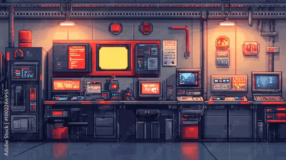 Futuristic Lab with Screens and Pixel Art Style Futuristic Lab with Screens and Pixel Art Style