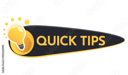 Quick tips icon or symbol with black and yellow color. Lightbulb element suitable for web. Vector illustration for helpful advice, tricks, solution or suggestion concept